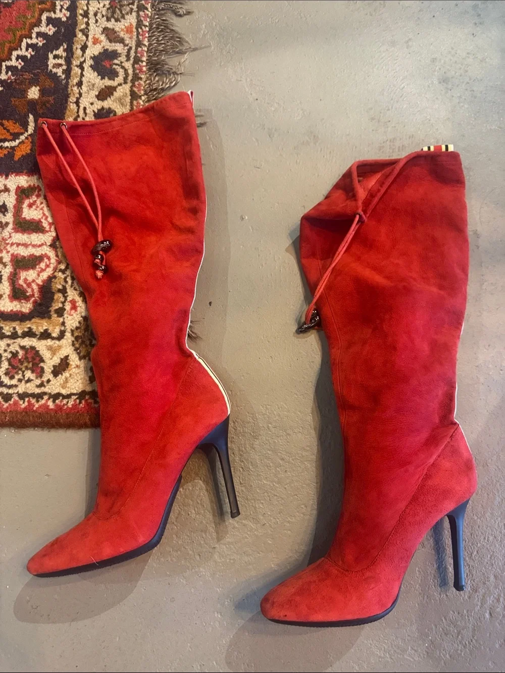 Y2K Steven by Steve Madden Red Suede Knee High Boot with Racing Stripe Detail